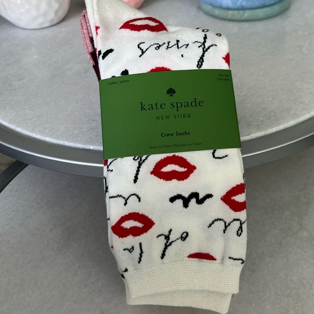 Kate Spade Crew Socks Stripes, Head Over Heels, Kisses NWT